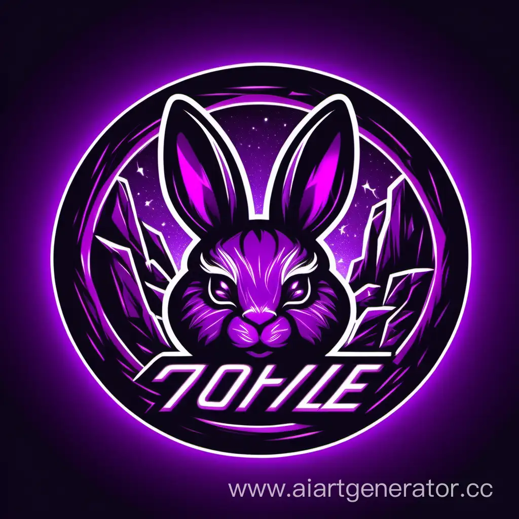 логотип с головой зайца на черно-фиолетовом неоновом фоне в стиле рока