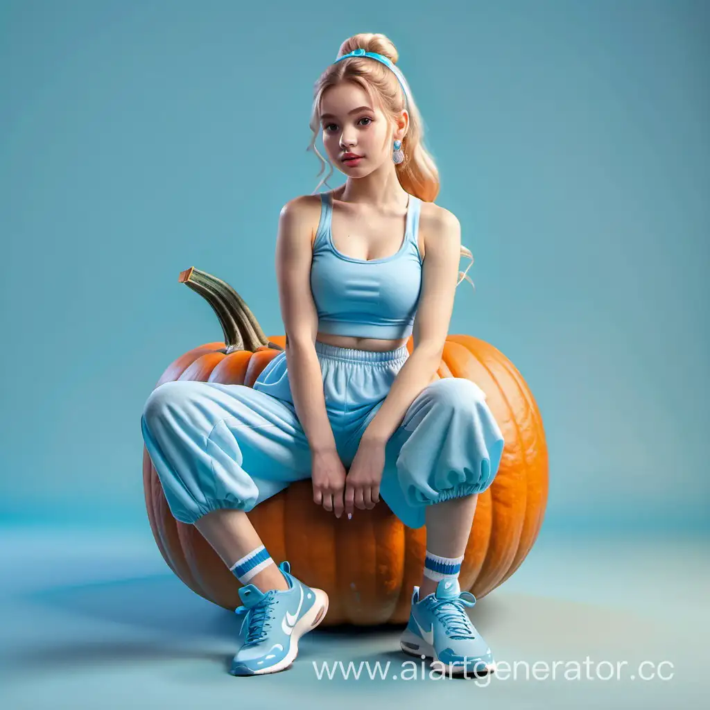 Cinderella-Sitting-on-a-Pumpkin-in-Blue-Nike-Sneakers-Illustration