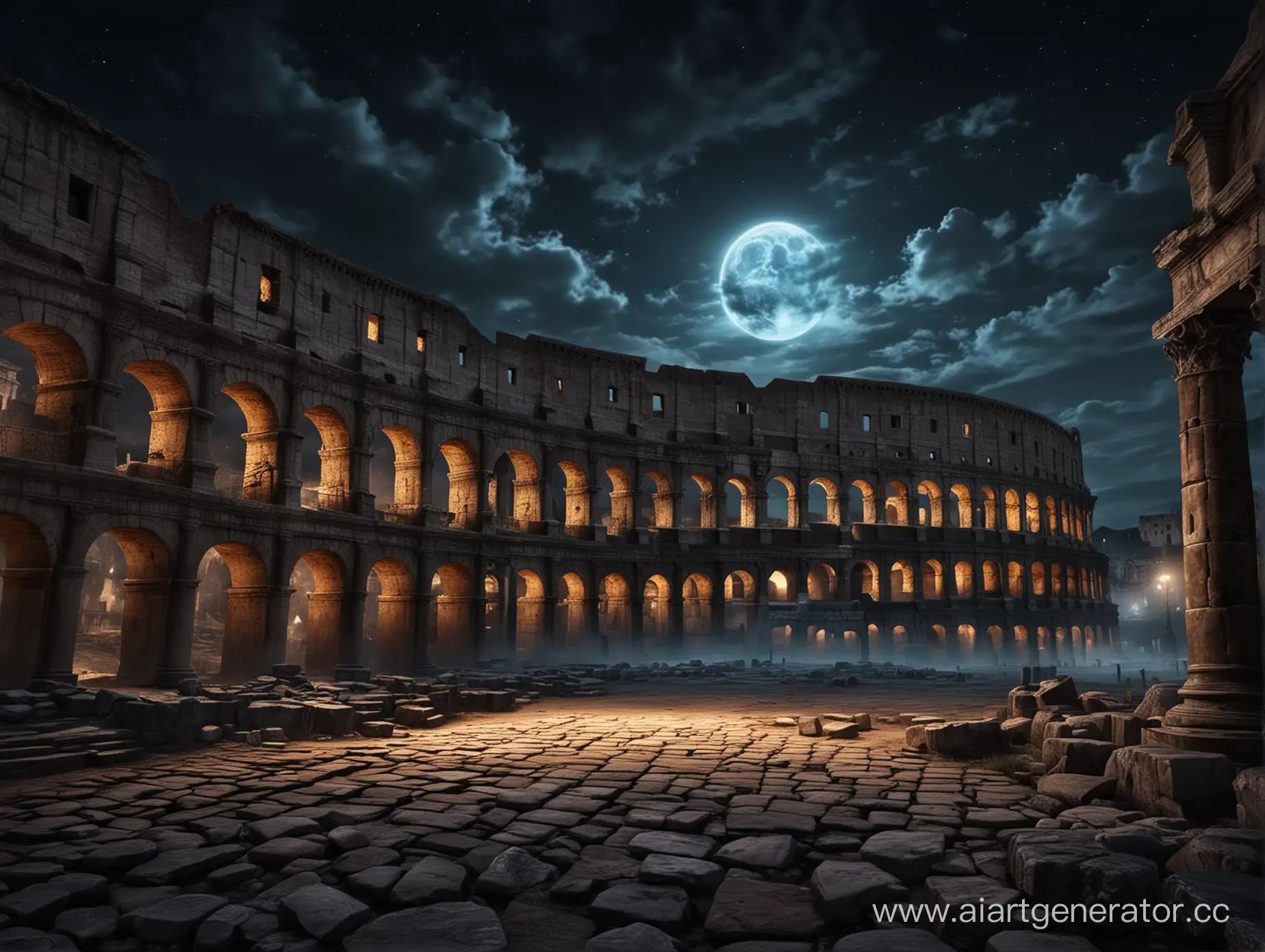 Night Colosseum background for fighting in mortal combat game 