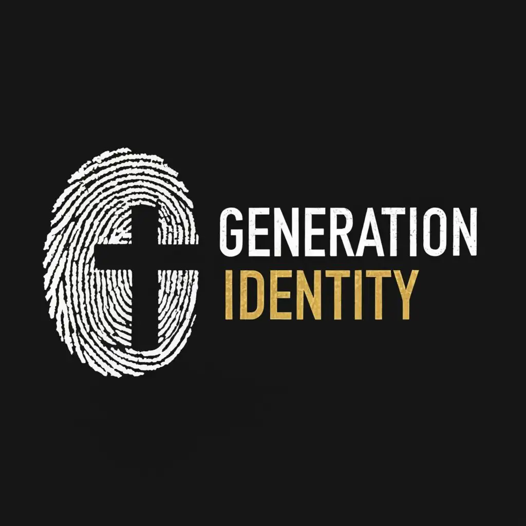 logo, A fingerprint and a cross, with the text "Generation identity", typography, be used in Religious industry, In black and gold colors