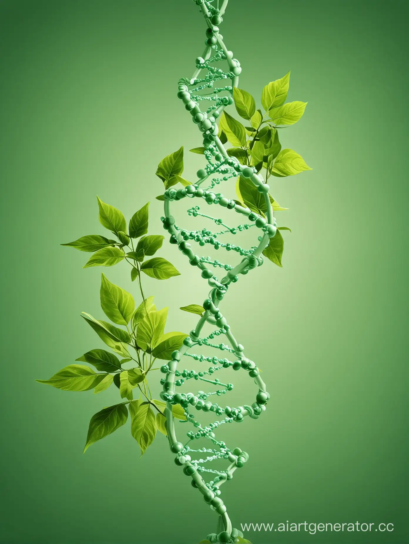DNA-Molecule-Connected-to-Plant-on-Vibrant-Green-Background