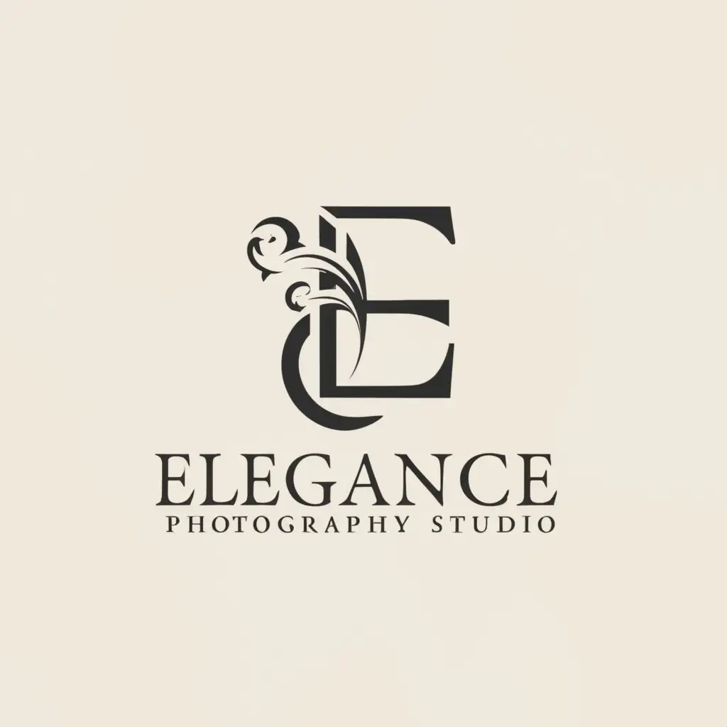 a logo design,with the text "ELEGANCE PHTOGRAPHY STUDIO", main symbol:E,Minimalistic,be used in Technology industry,clear background