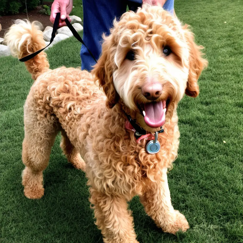 A medium sized, joyful, apricot, golden doodle. His best friend is an 18 month, blue eyed, curly haired, girl who is a rascal in overalls. 
