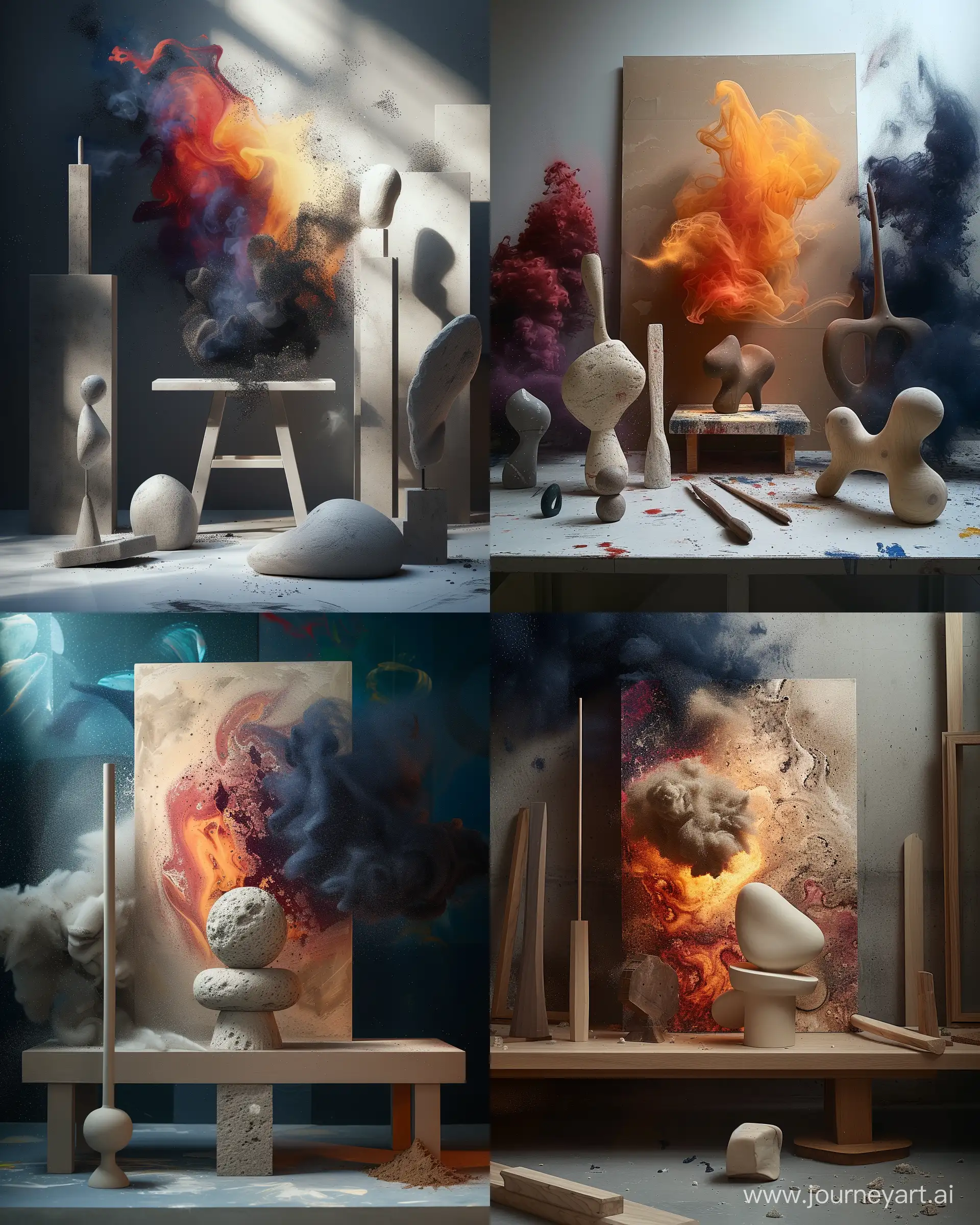 https://i.postimg.cc/3J3S7nmF/1706629472670sad5lzm21a4j-copy.png, abstract atmosphere with sculptures --ar 4:5