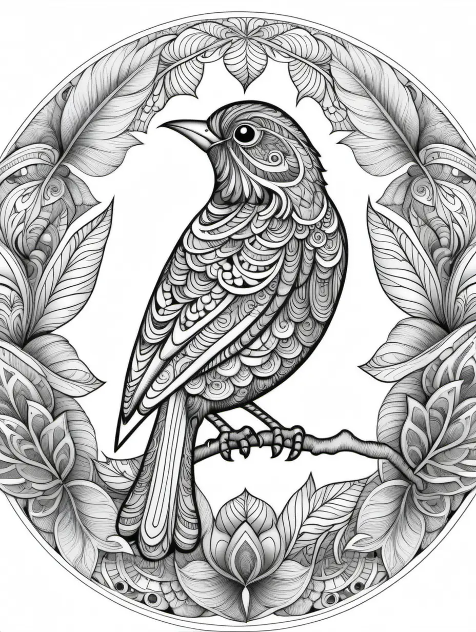 Detailed Mandala Bird Coloring Page for Adults