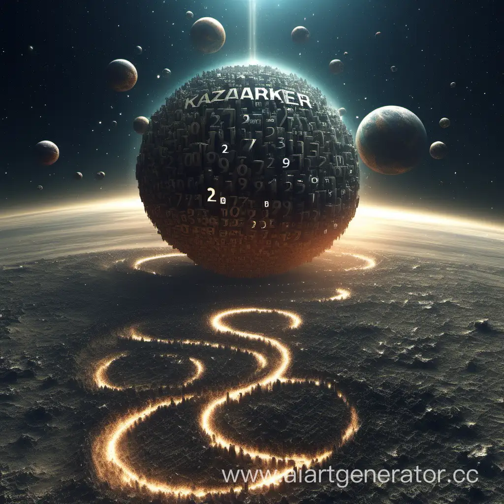 планета созданная из цифр, и посередине нее надпись "Kazaker"