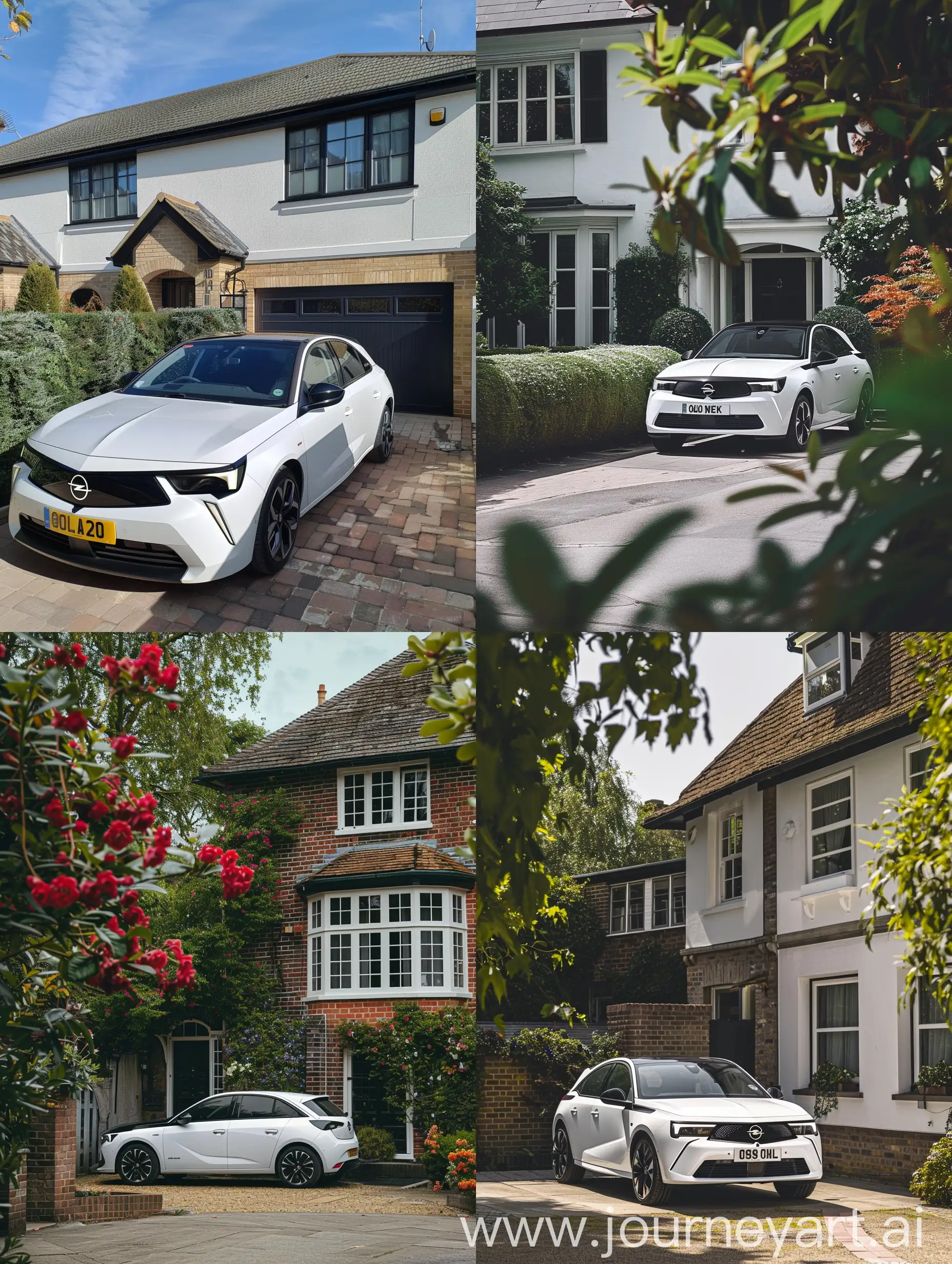 Pinterest style foto van Opel Astra 2020 hatchback orgineel helemaal in wit geparkeerd voor huis in uk normaal foto gespot op Snapchat 