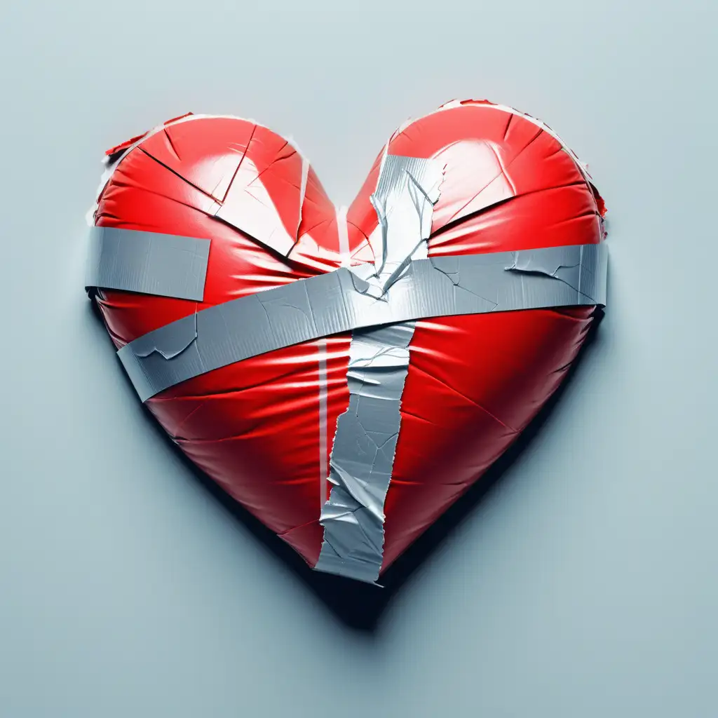 broken heart taped with duct tape