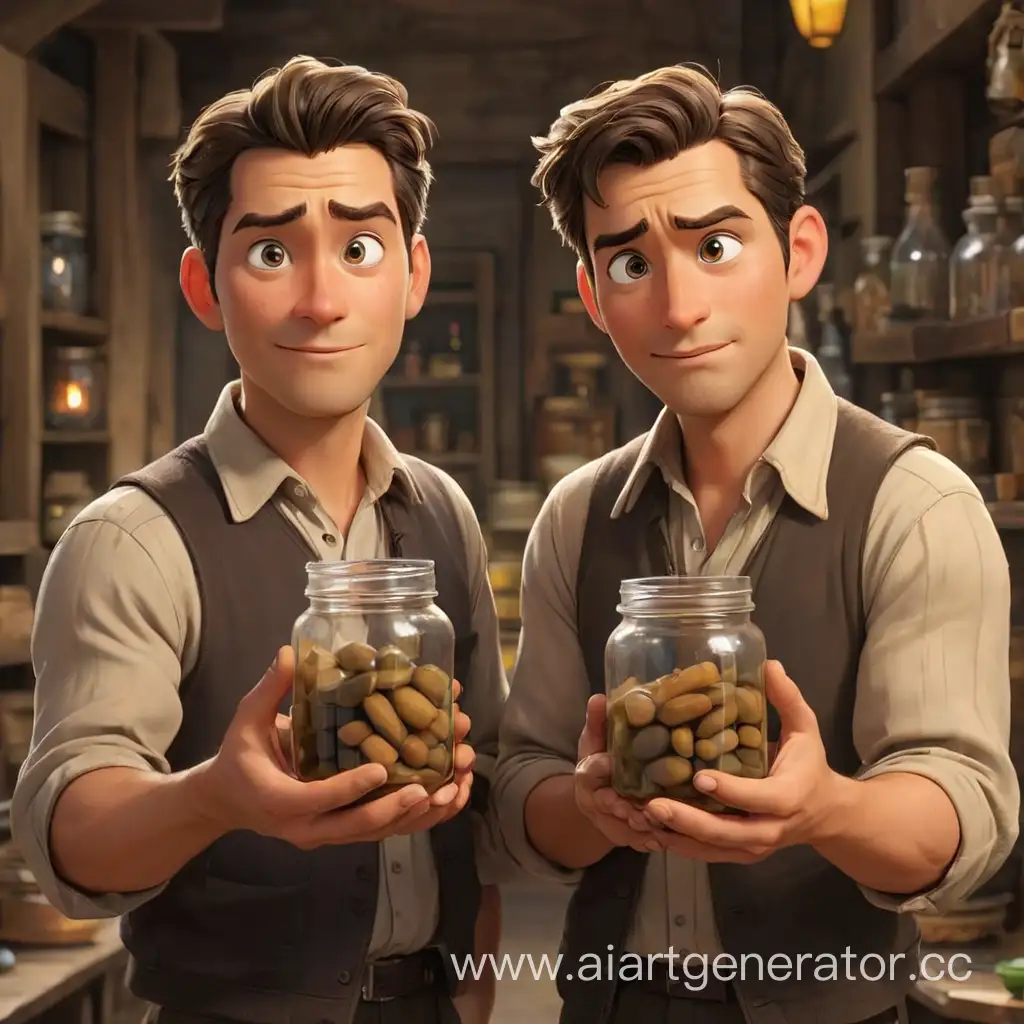 Two-Cartoonish-Men-Holding-Jars-in-Their-Palms