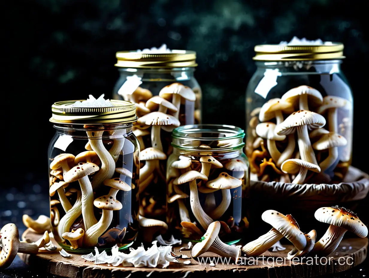 Preserving-Delight-Artistic-Display-of-Salted-Mushrooms-in-Jars
