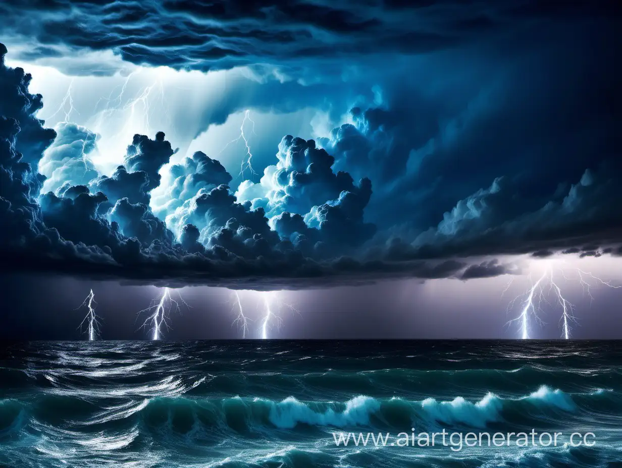 Intense-Storm-Over-Raging-Blue-Ocean-Dramatic-Sky-Rain-and-Lightning