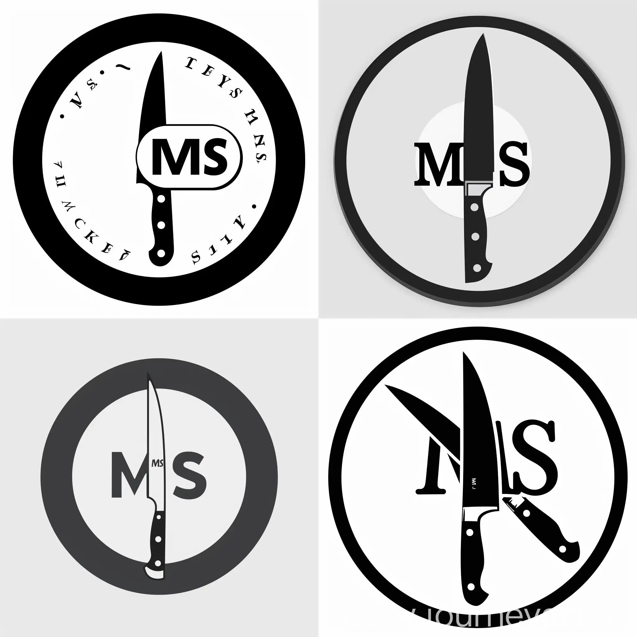 Logo of letters MS in a circle with a chef's knife, for the knife industry --v 6 --ar 1:1 --no 60979