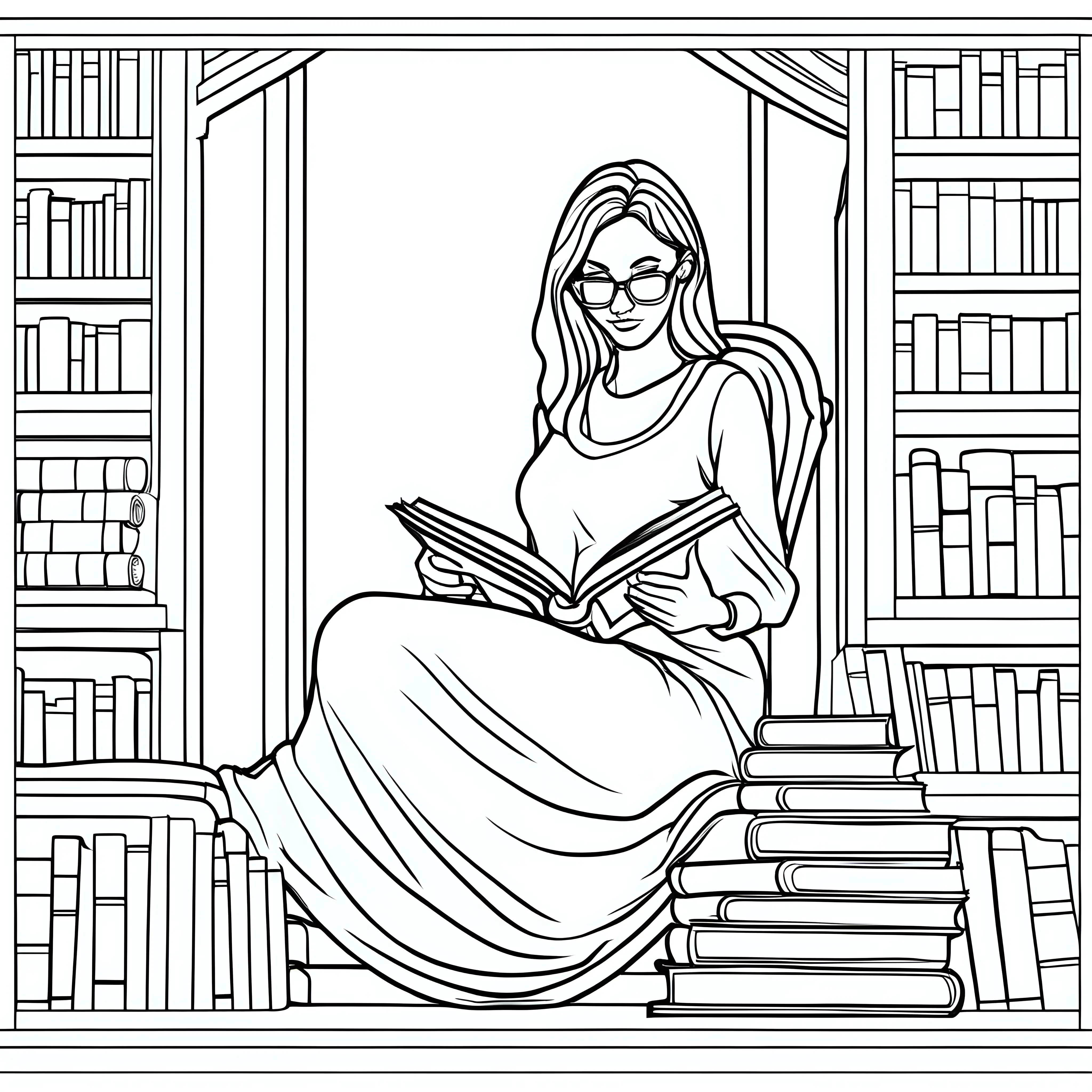 Serene Woman Reading Book Coloring Page