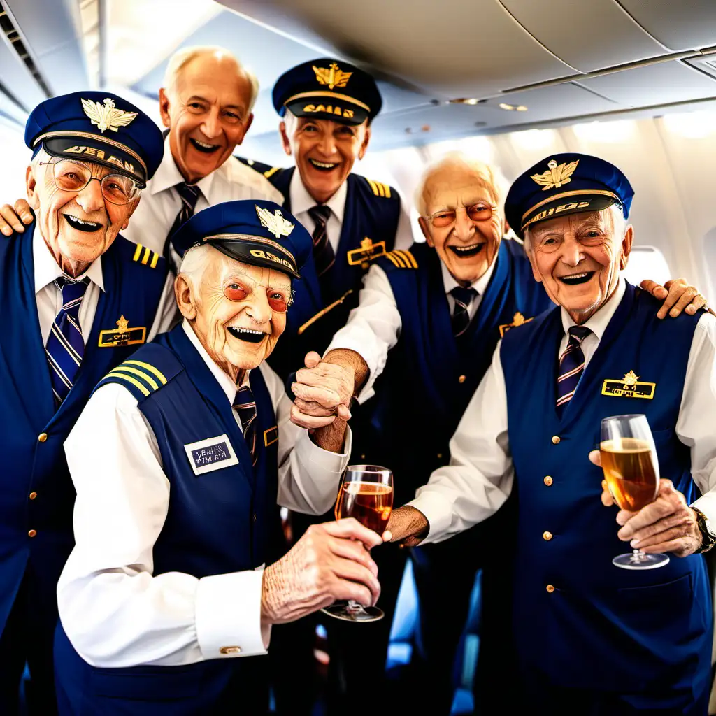 a group of male airline pilots over the age of 90 celebrating