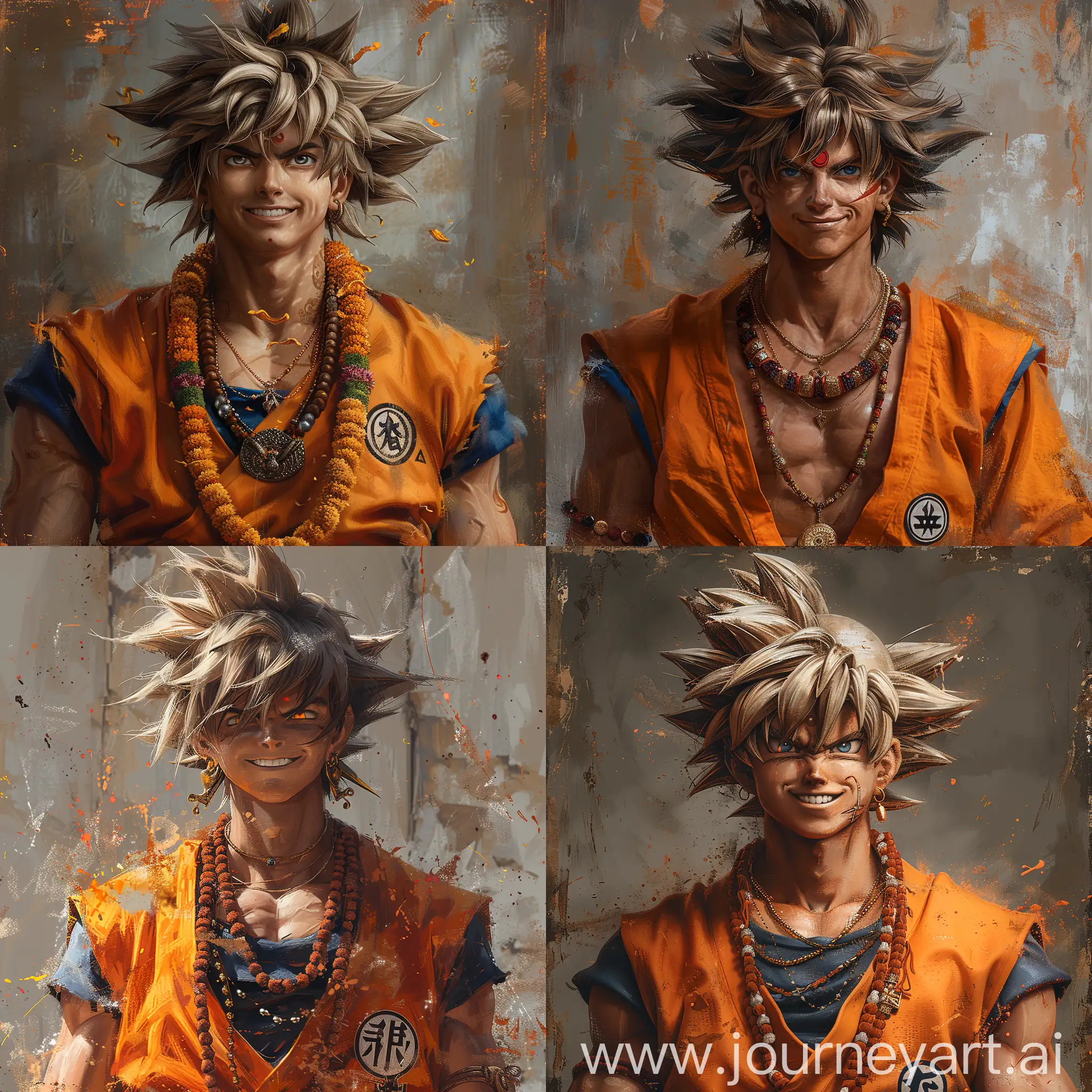  Hyper-realistic portrait of cute Goku perfect as an Indian man, smiling warmly, his iconic orange outfit, peaceful yet powerful expression, transcultural fusion, masterful --cref https://cdn.discordapp.com/attachments/1200713789763485788/1220321911356129290/Picsart_24-03-21_16-11-24-437.jpg?ex=660e8458&is=65fc0f58&hm=3d6c5496870b7b6059013d1918718b6b29704fbcf40c67c315f2f71b992013e9& --cw 0 --ar 1:1 --s 750 --v 6