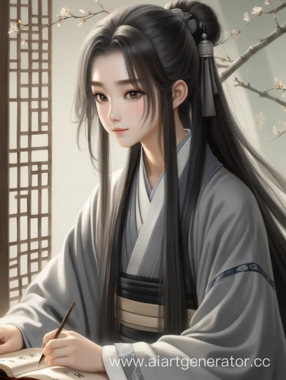 Graceful-Scholar-in-Elegant-Hanfu-Reading-Scroll