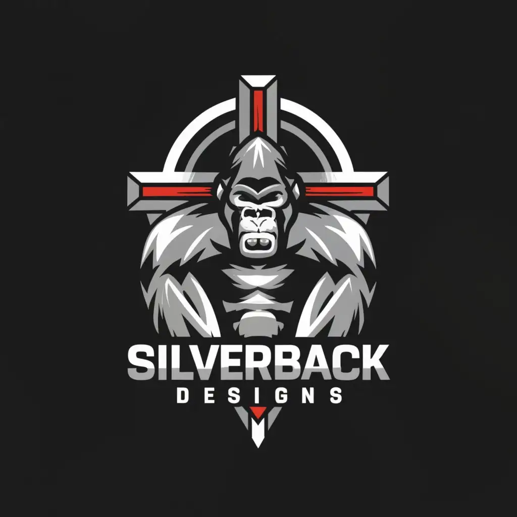 a logo design,with the text 'Silverback Designs', main symbol:Gorilla Christian cross,Moderate,be used in Religious industry,clear background