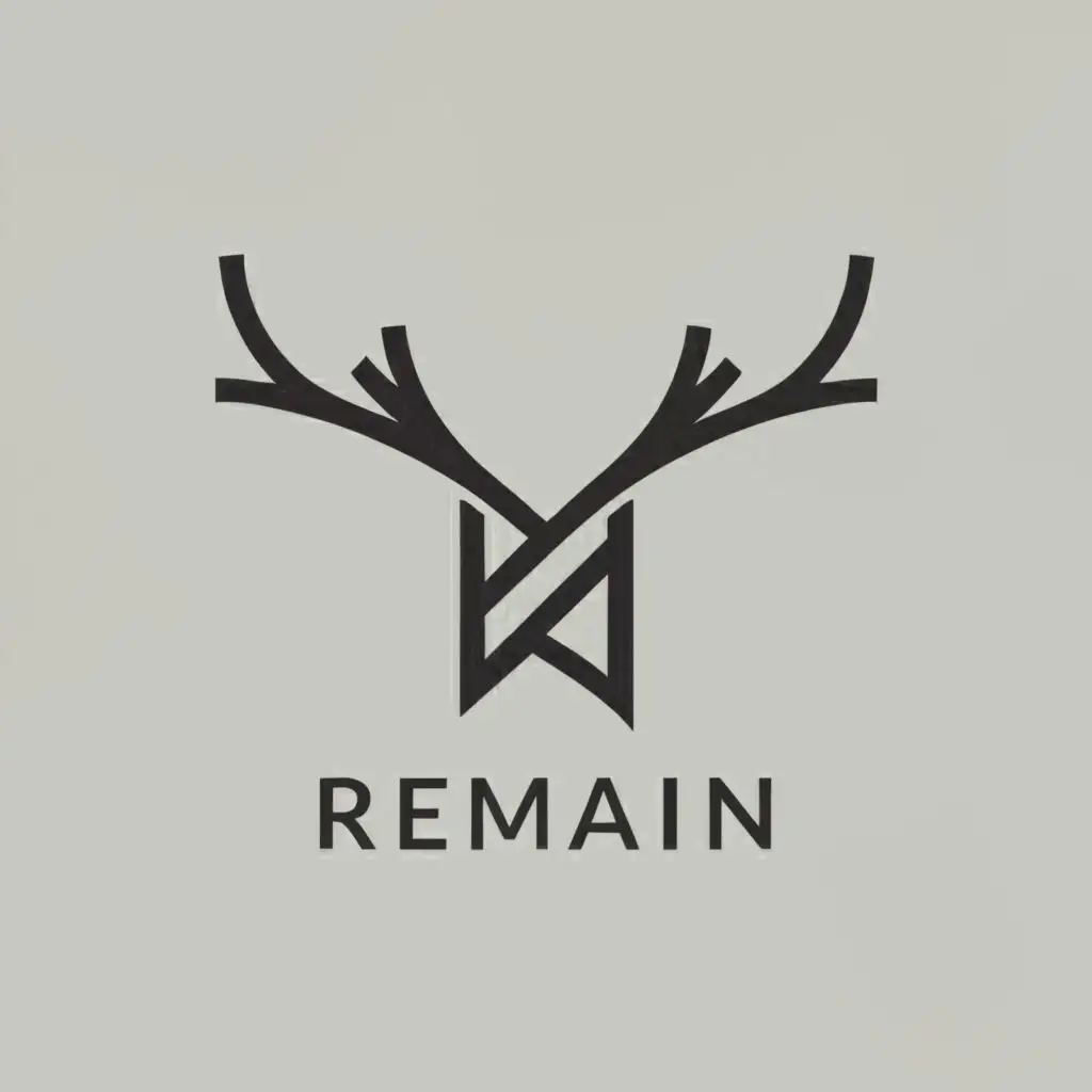 a logo design,with the text "remain", main symbol:deer horns plus bridge plus letter R
,Minimalistic,be used in Finance industry,clear background