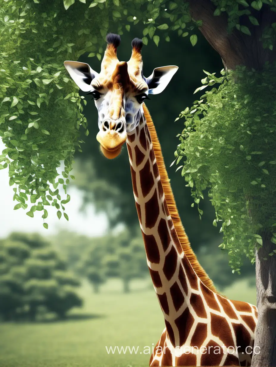 Giraffe-Feeding-on-Foliage-atop-Towering-Tree