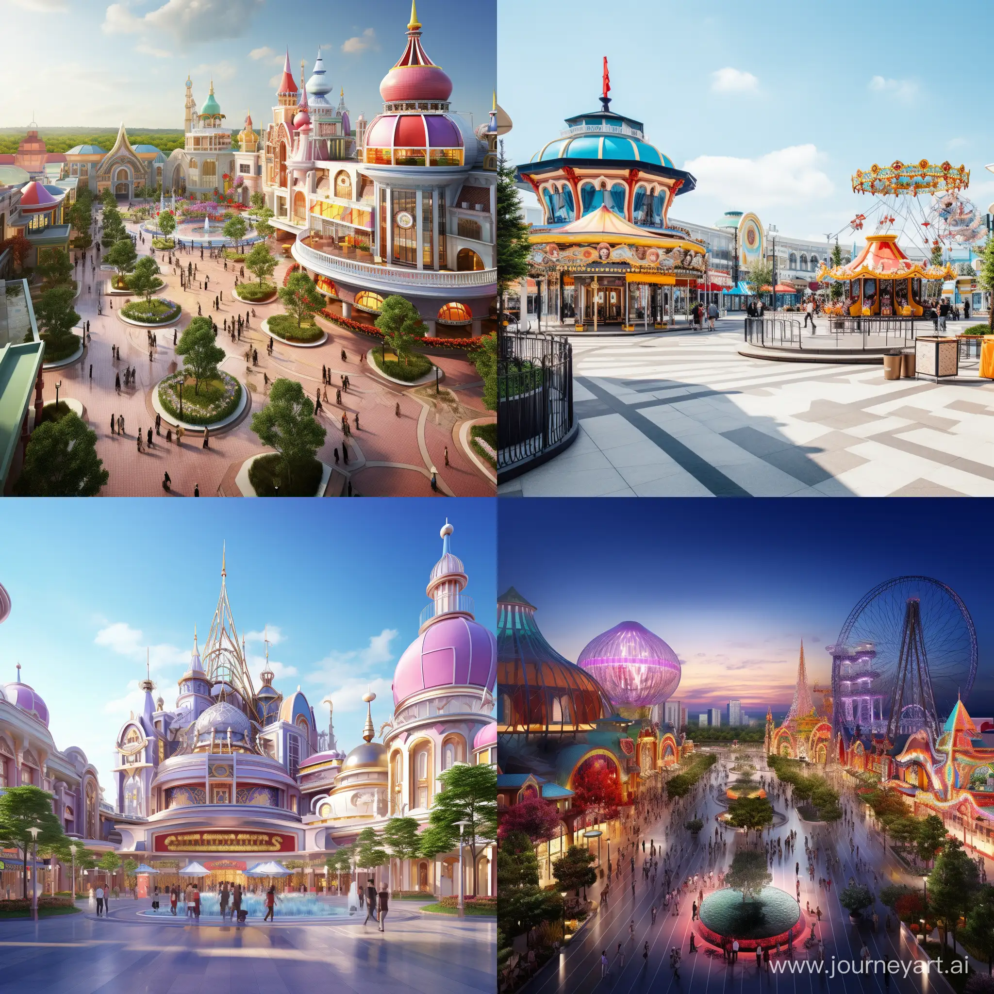 Vibrant-Amusement-Park-with-Carousel-Modern-Hotel-and-Colorful-Shops