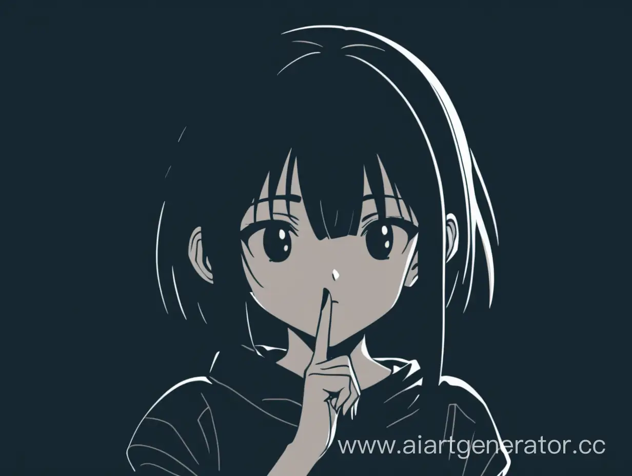 аниме девочка показывает жест тишины с темным фоном
