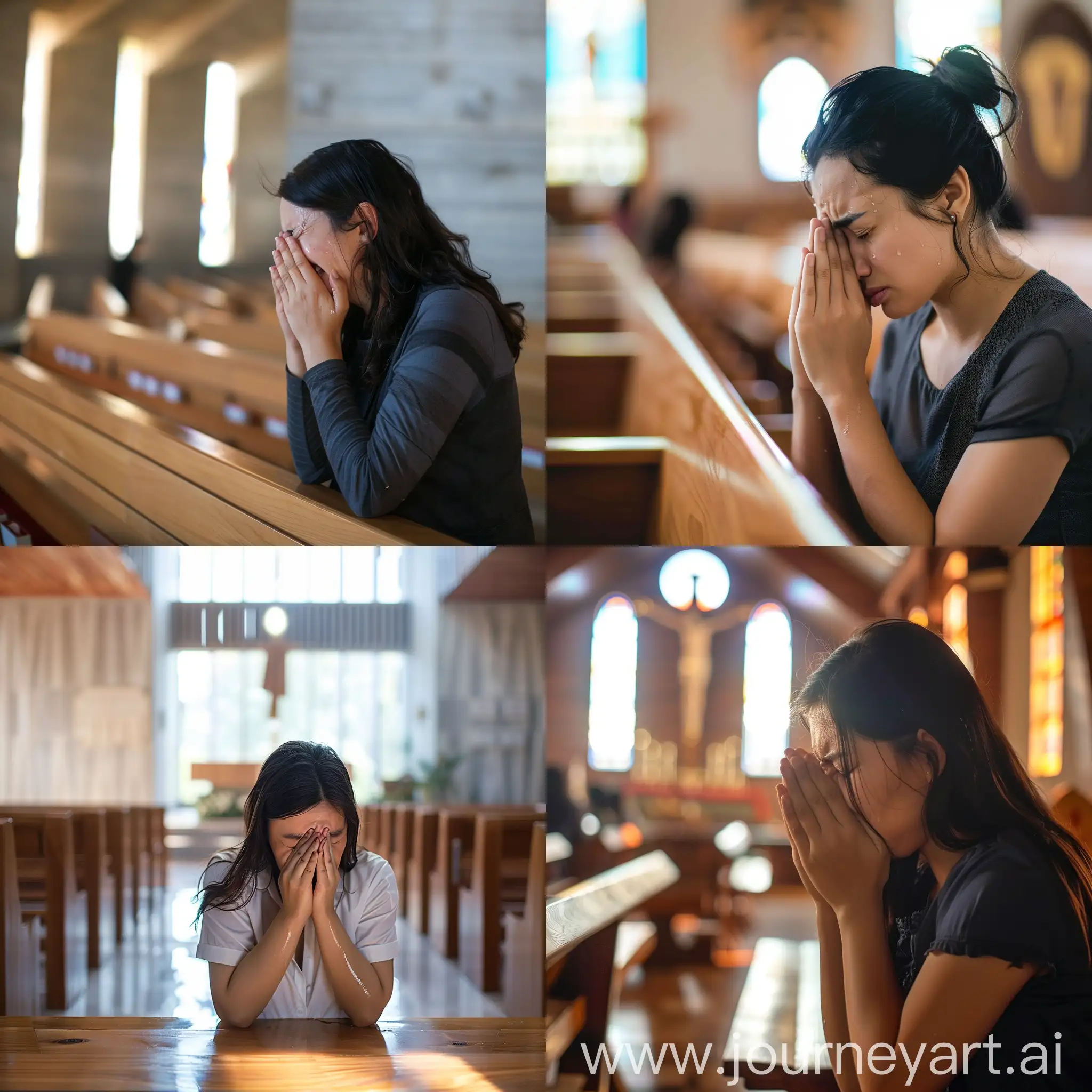 Woman-Praying-in-Emotional-Moment-at-Modern-Evangelical-Church