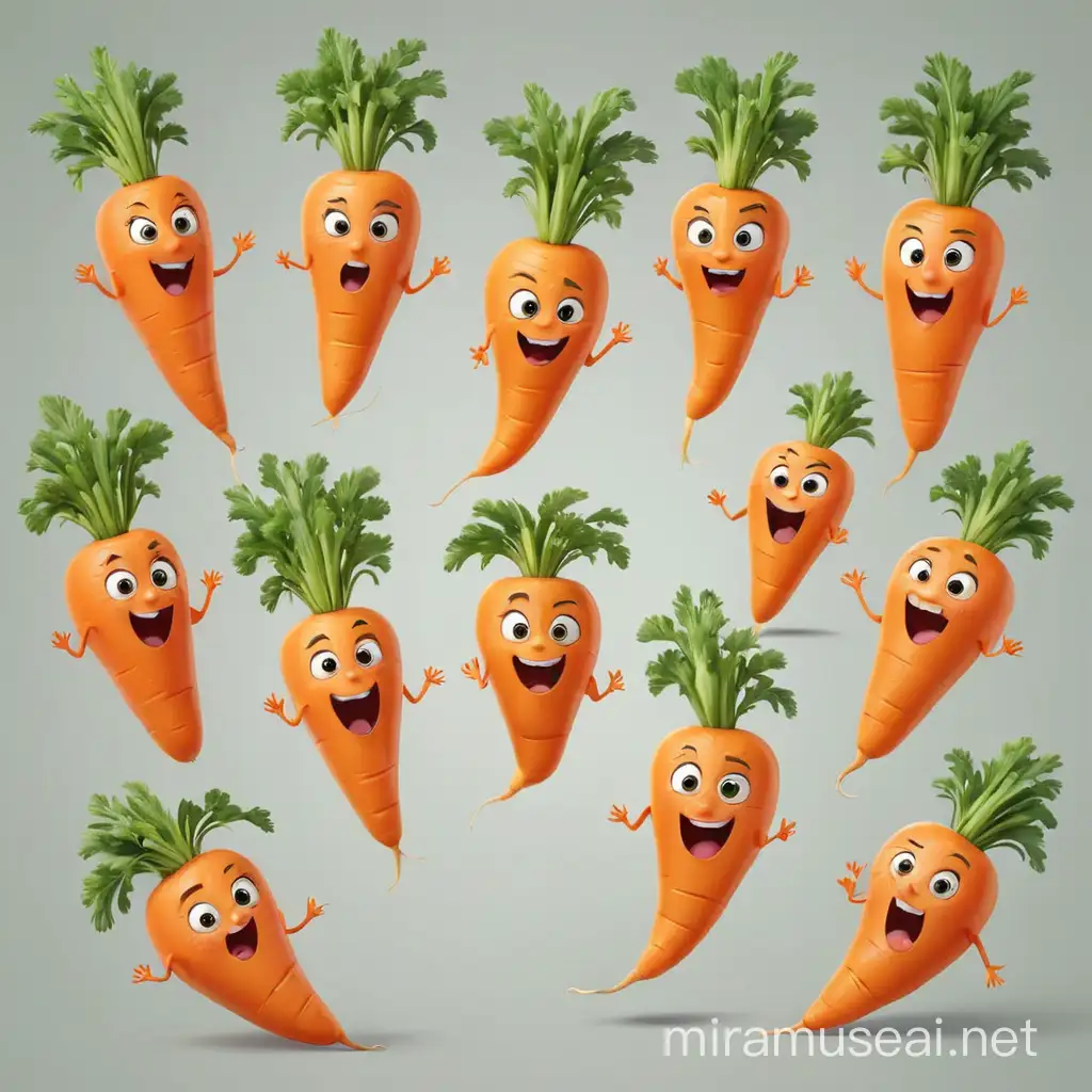 Adorable Carrot Characters Displaying Diverse Emotions in Disney Style