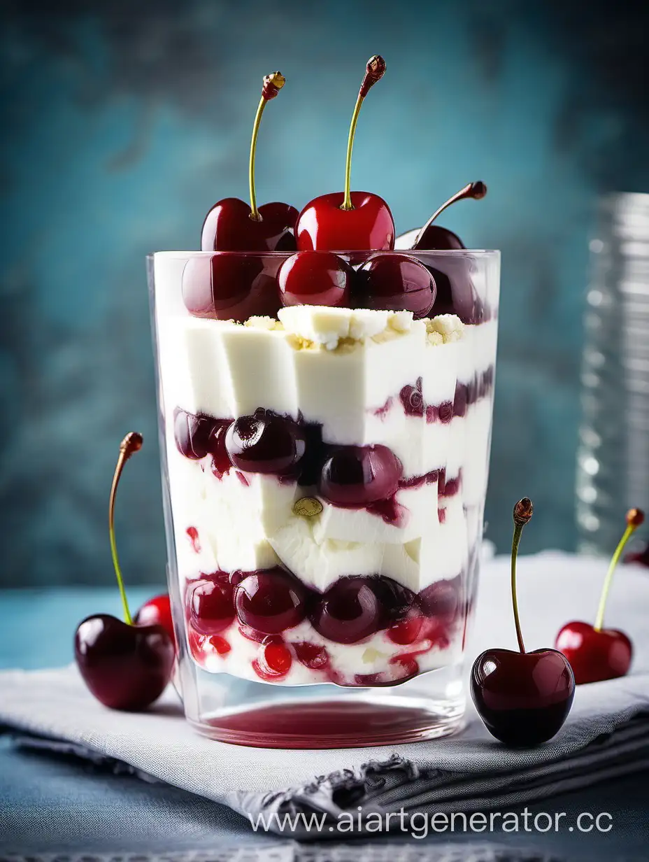 Delicious-Layered-Cottage-Cheese-Dessert-with-Cherries-in-Elegant-Glass
