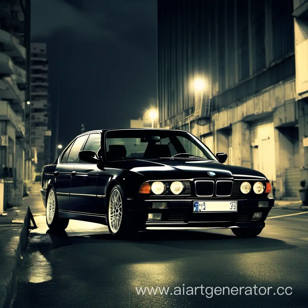 Sleek-Black-BMW-E34-Cruising-Through-2000s-Urban-Nights