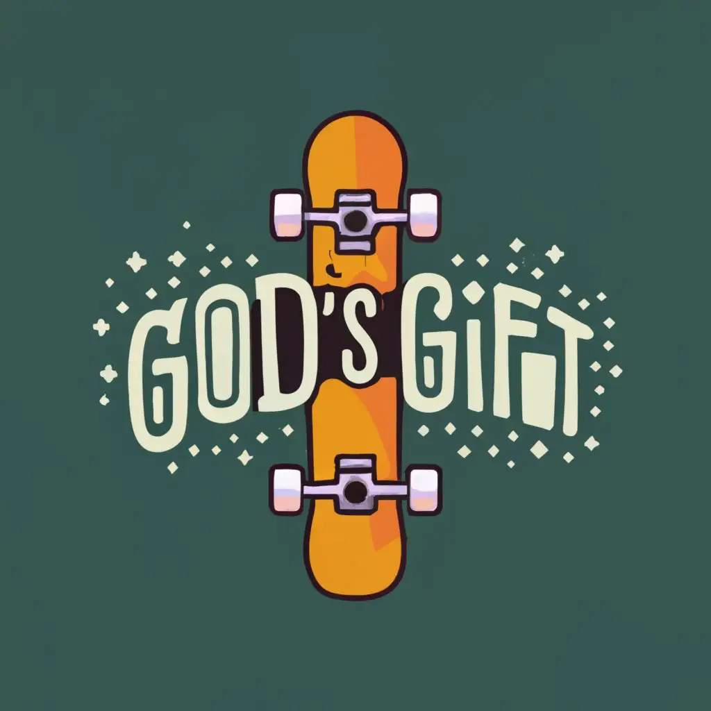 logo, skateboard, with the text "God's Gift", typography