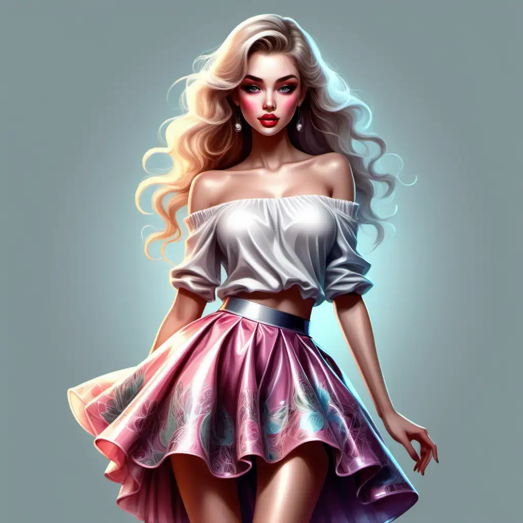 Glamorous Girl Illustration with Stunning Skirt and Lip Gloss Detail
