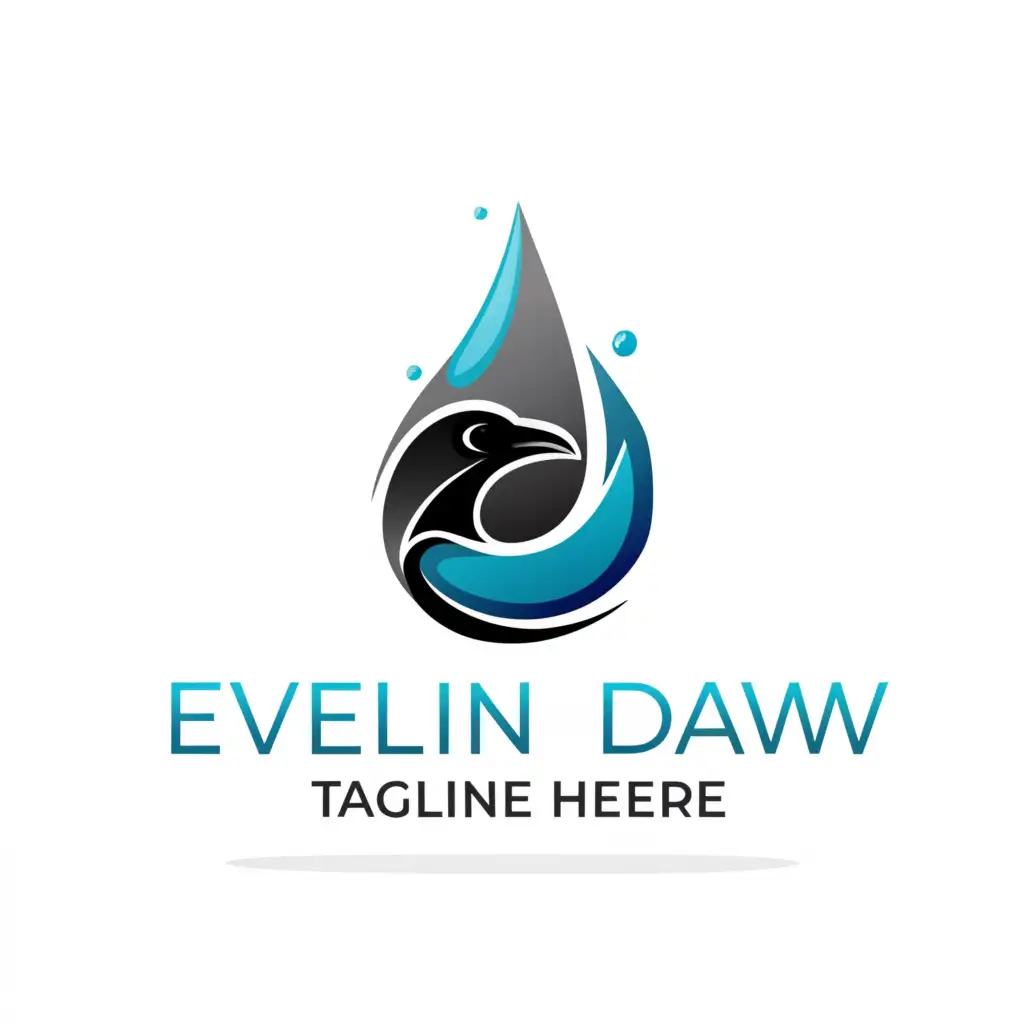 a logo design,with the text 'Eveline Daw', main symbol:crow head inside water droplet, cold colors, minimal ink brush strokes,Moderate,be used in Entertainment industry,clear background