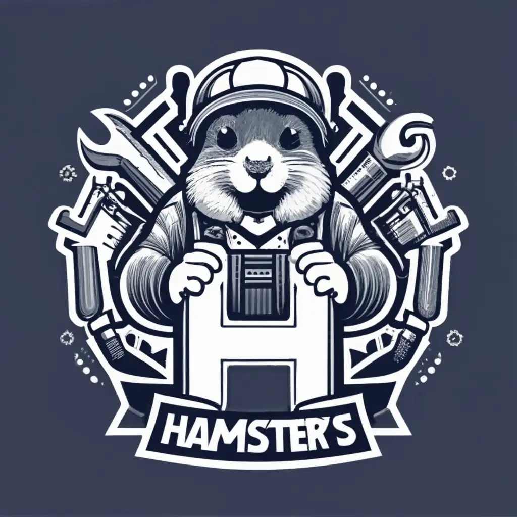 logo, HAMSTER CAR MECHANIC, H, with the text "HAMSTERS WORKSHOP", typography, be used in Automotive industry