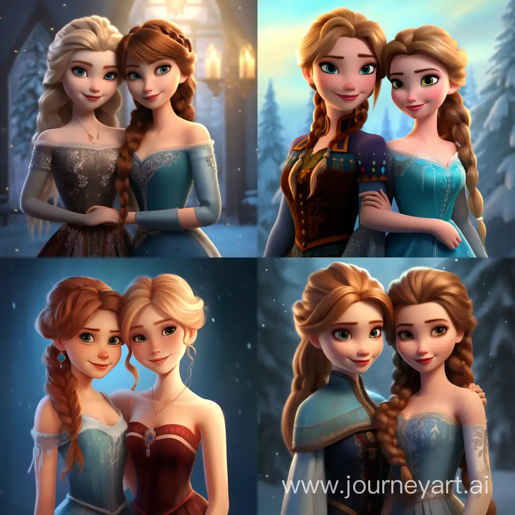 Sisters-Anna-and-Elsa-Embrace-in-a-Snowy-Wonderland
