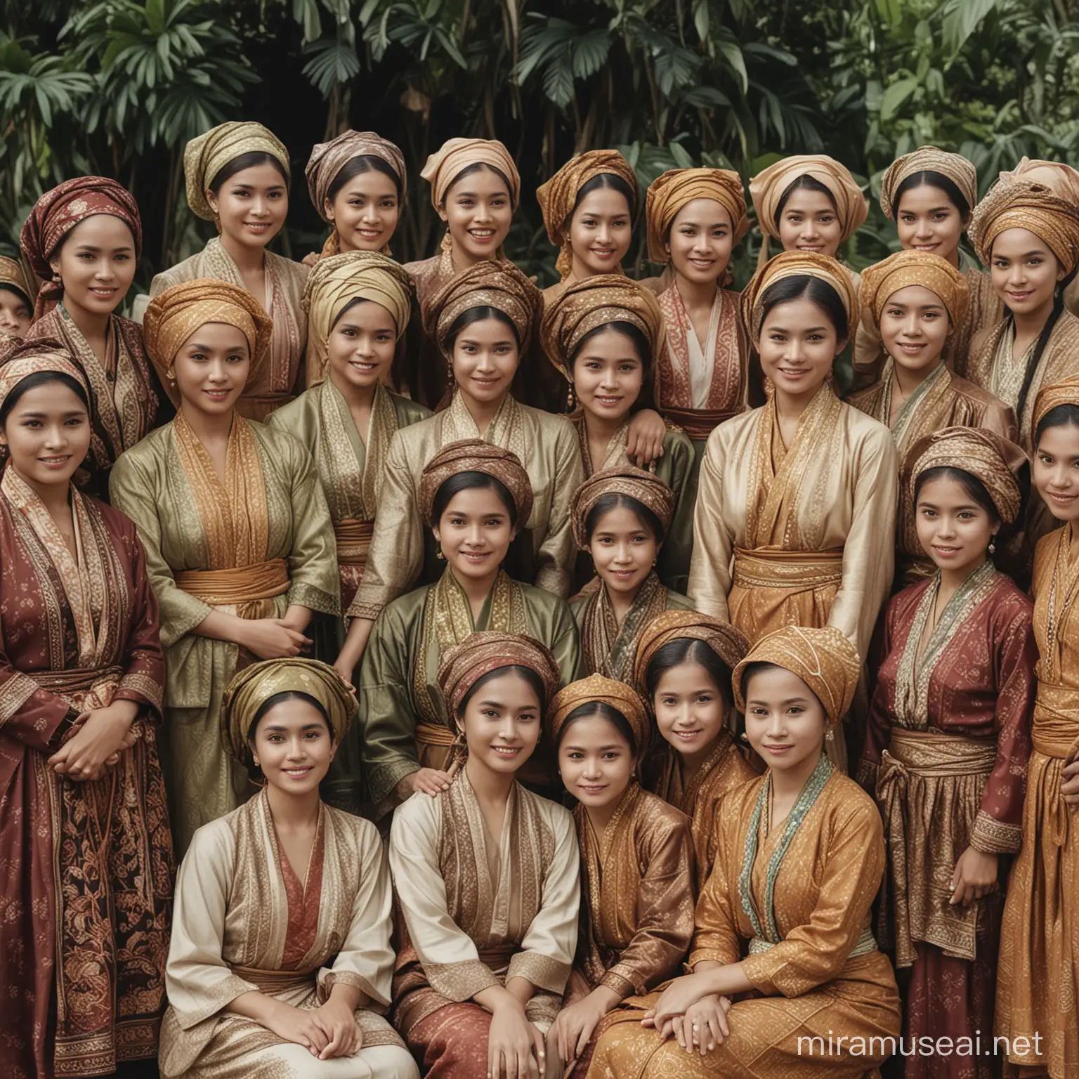 A clandestine gathering of women and girls in traditional Javanese attire, eagerly absorbing knowledge from Kartini, highlighting the grassroots movement for education and women's rights during colonial rule.