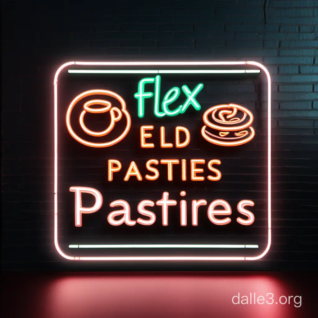 flex LED neon sign on transparent backing , coffee and pastries, on a black background
