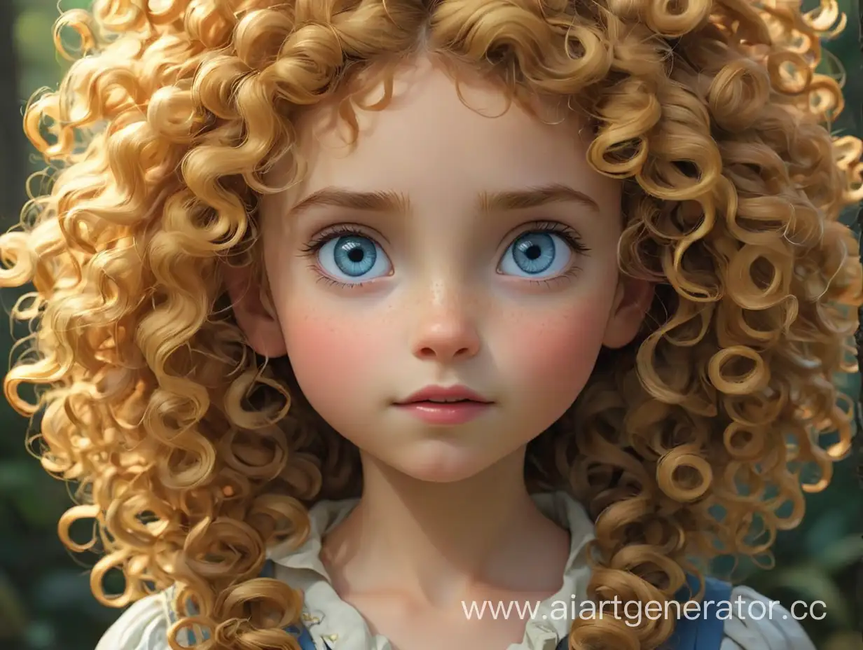 Однажды в далекой стране жила маленькая девочка по имени Кудряшка. У нее были золотые кудряшки и большие голубые глаза. 