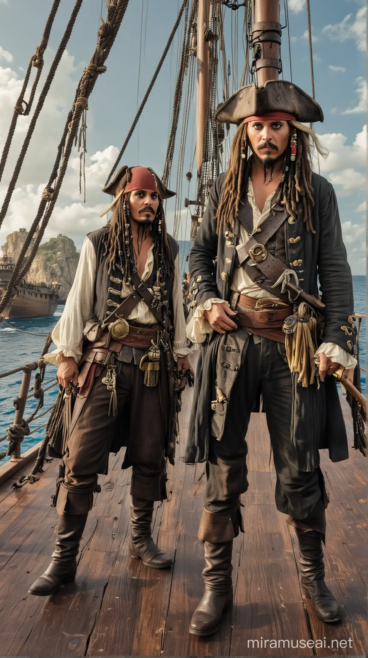 Adventurous Pirates Sailing the Caribbean Seas on a Ship