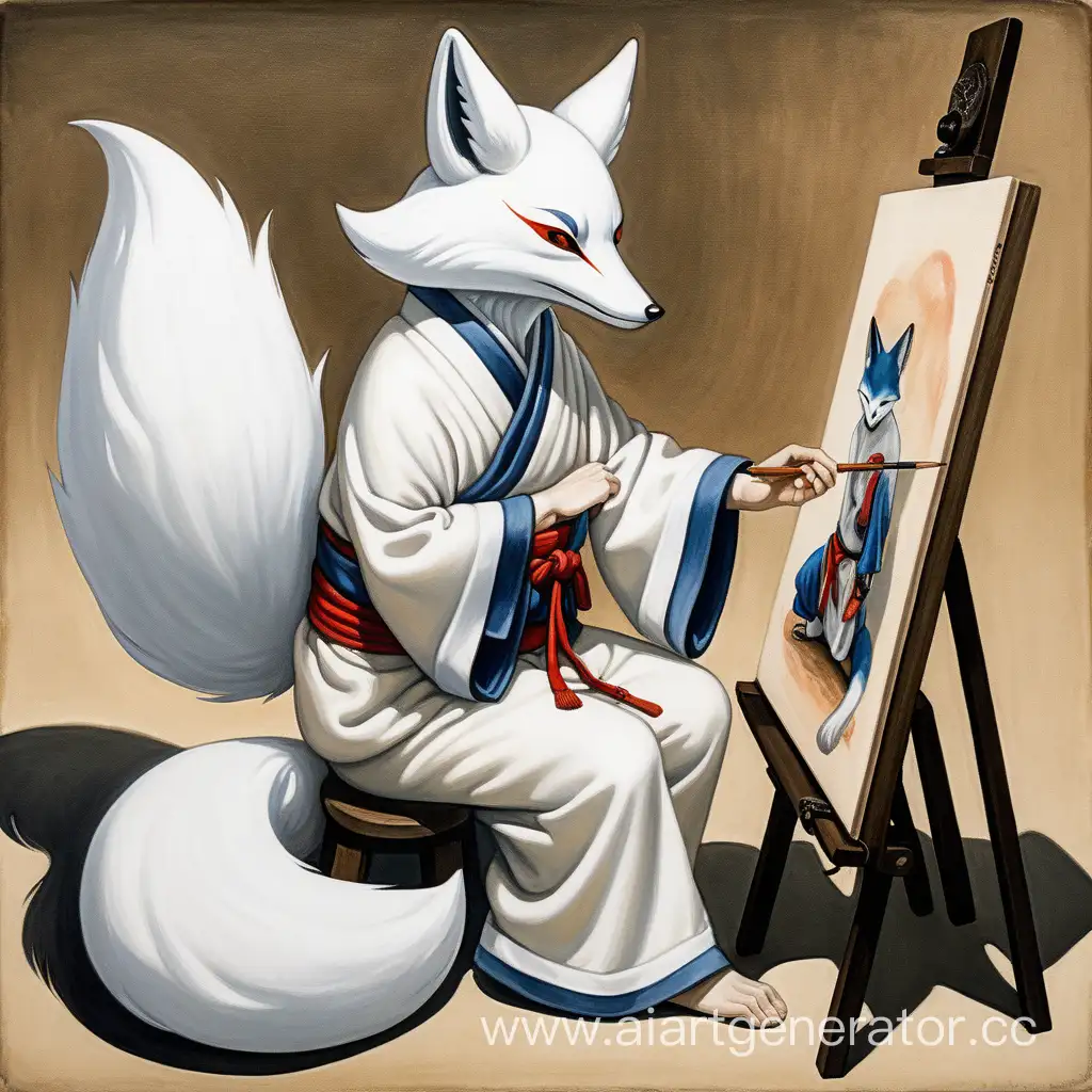 White-Fox-Yokai-Painting-on-Canvas