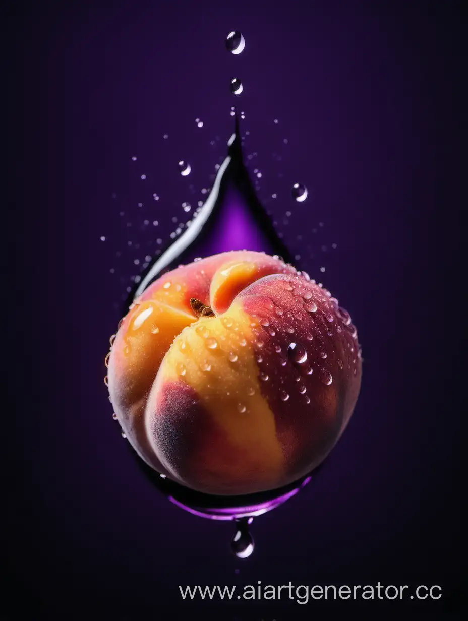 Fresh-Peach-with-Glistening-Water-Droplets-on-Dark-Purple-Background