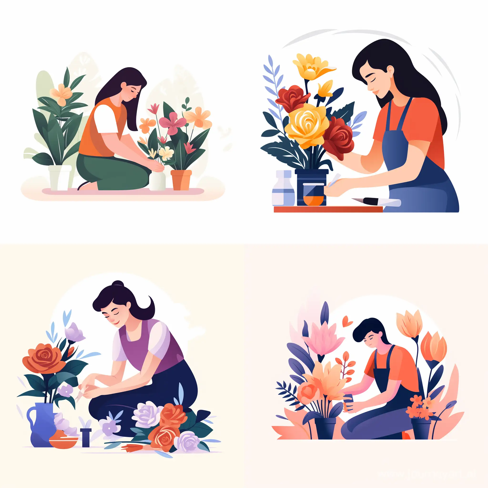 Florist-Arranging-Colorful-Flowers-in-Minimalist-Flat-UI-Illustration