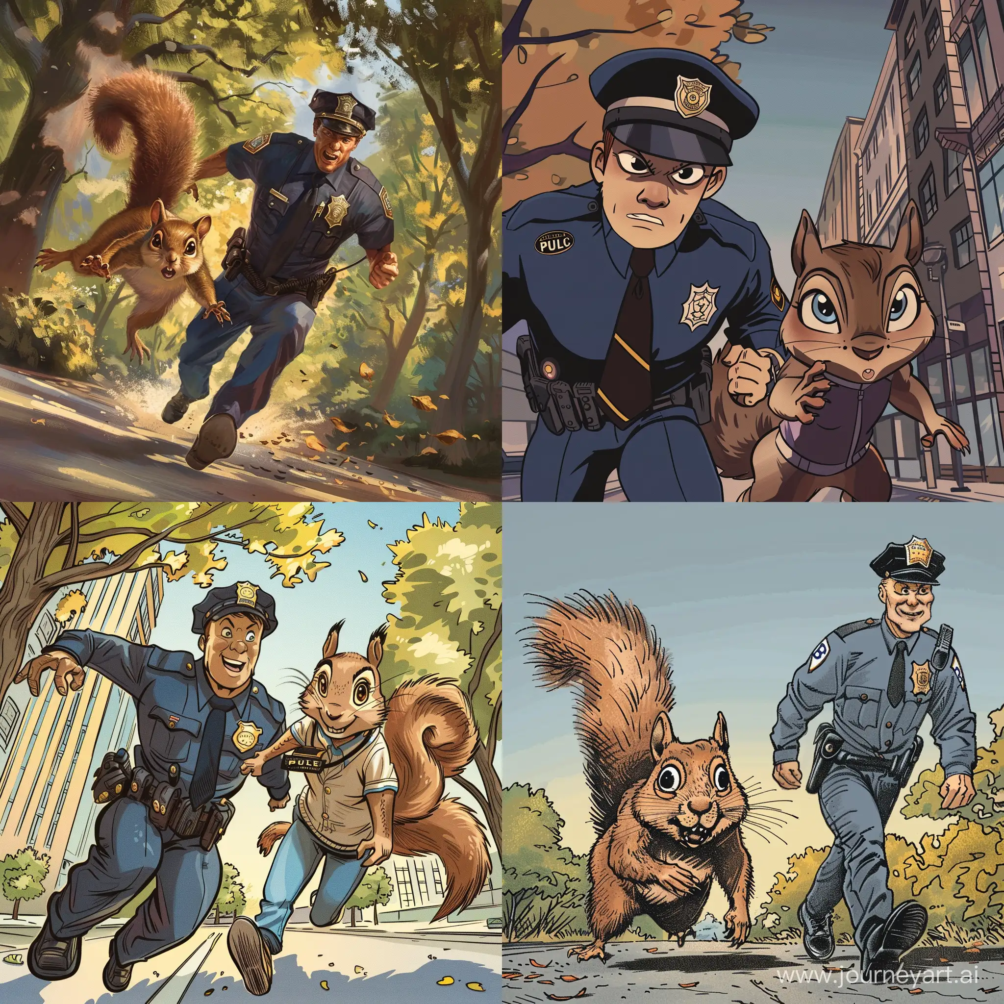 Squirrel Girl chased by a police officer --v 6 --ar 1:1 --no 87467