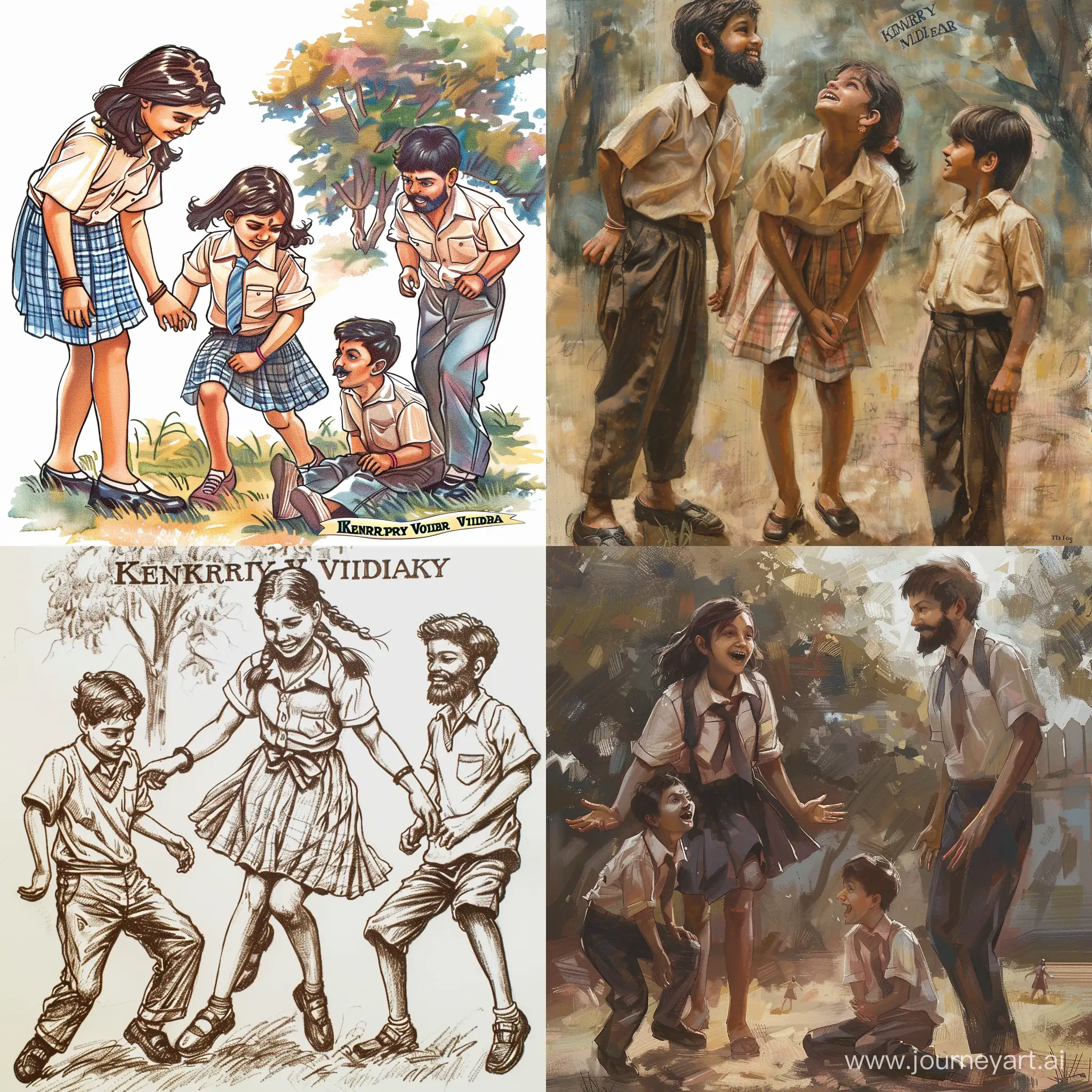 Indian-Schoolgirl-Playing-with-Two-Boys-in-Kendriya-Vidyalaya-Uniforms