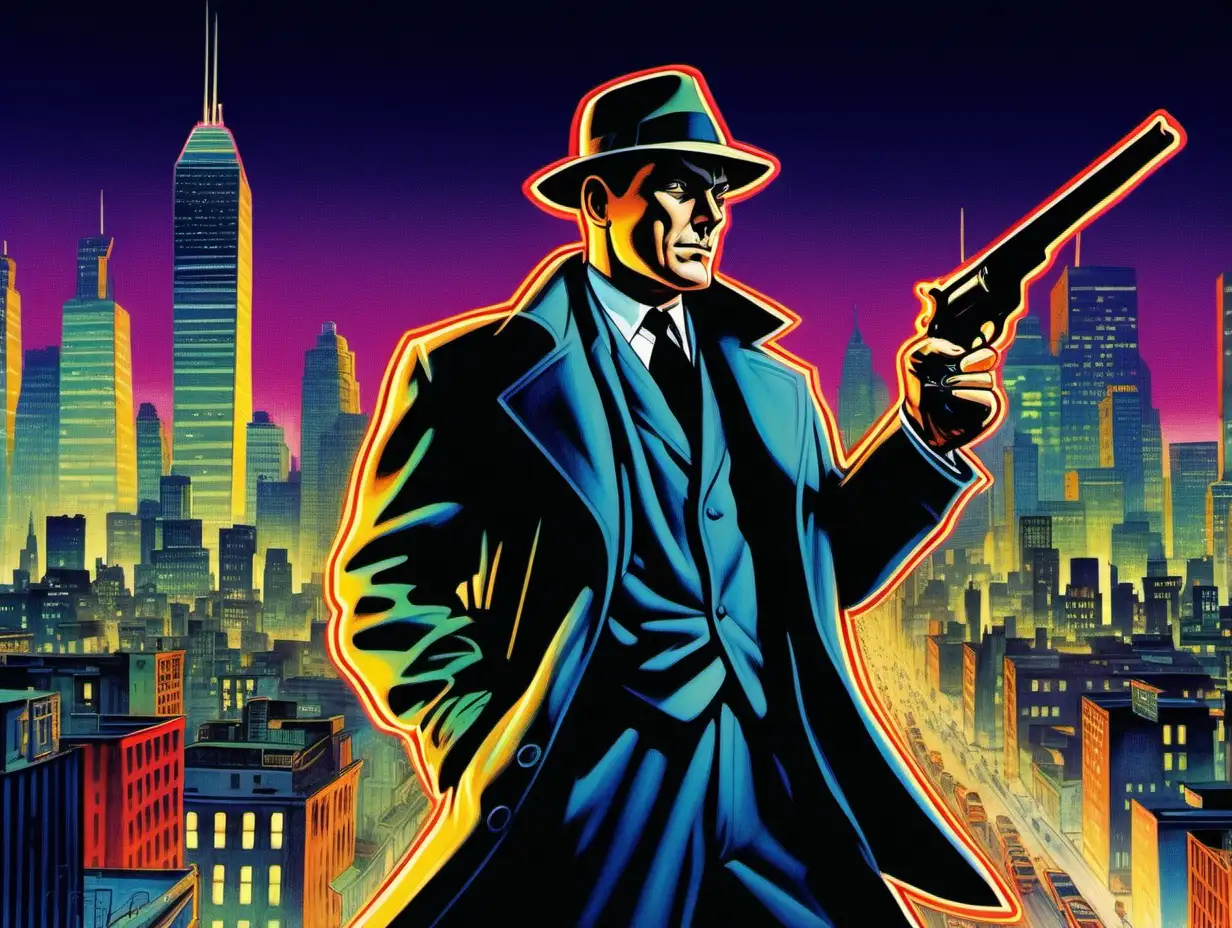 1940s Detective Stands Tall in Neon Twilight