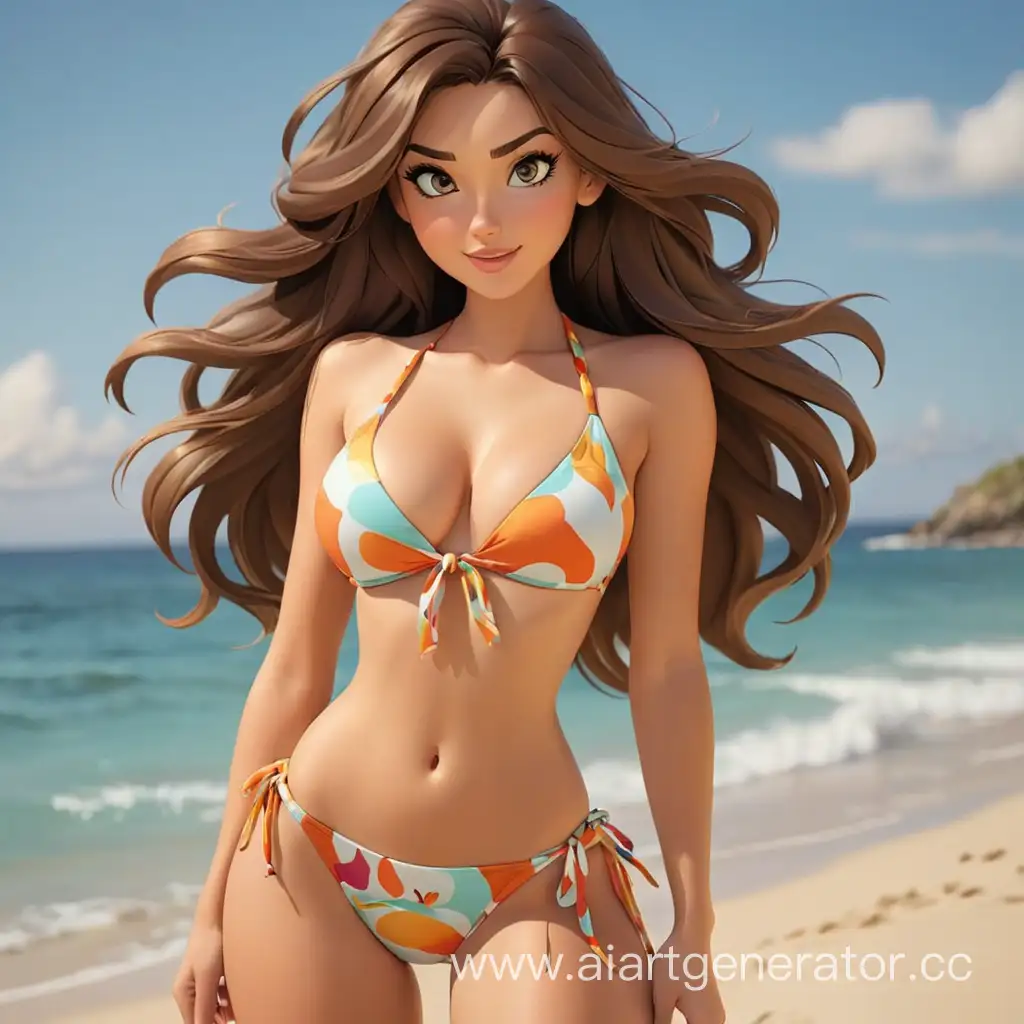 Playful-Cartoonish-Bikini-Woman-at-the-Beach