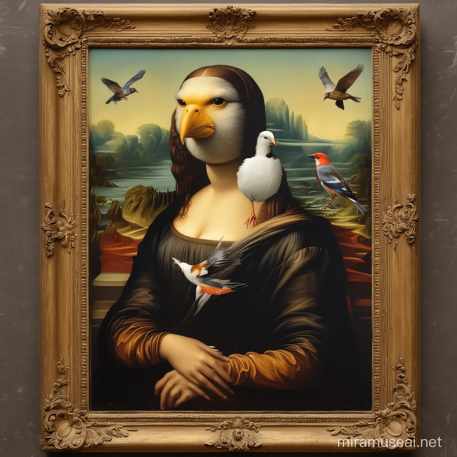 Exquisite Bird Interpretation of Mona Lisa Painting