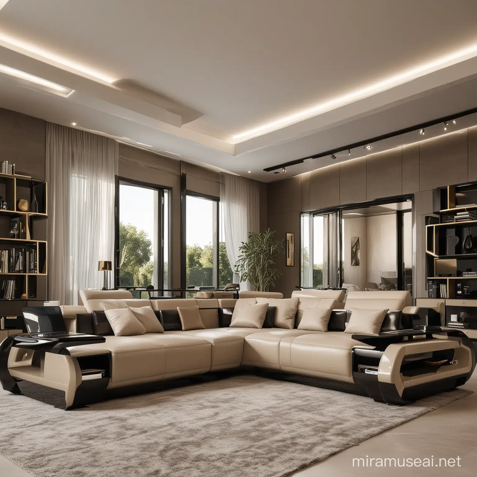 Futuristic Modular Corner Sofa Set in 2080 Villa