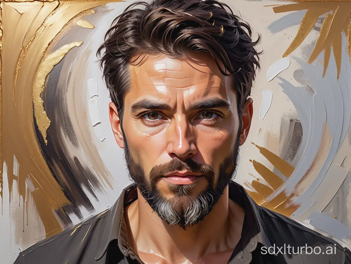 Intense-Stare-Abstract-Expressionist-Man-with-Gold-Leaf-Highlights