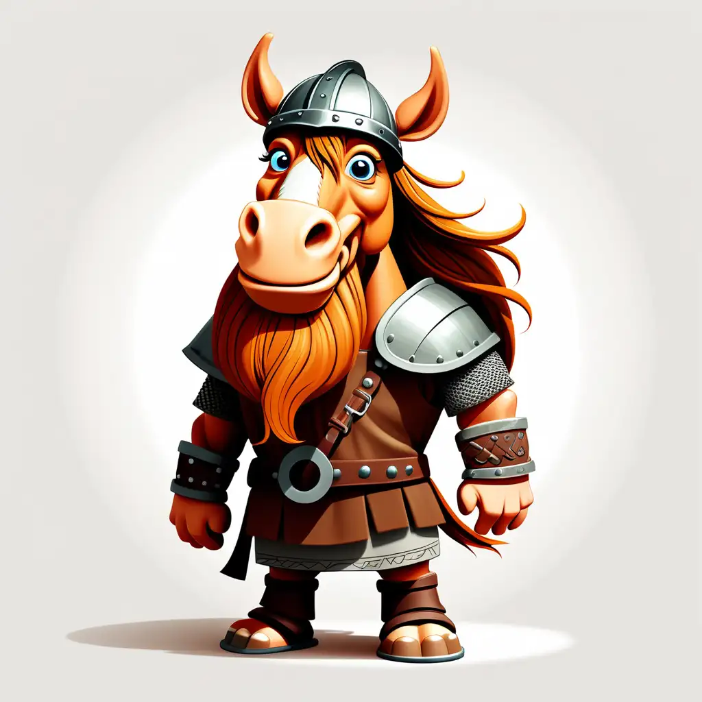 Cartoon Viking Horse with Two Feet and Viking Clothes