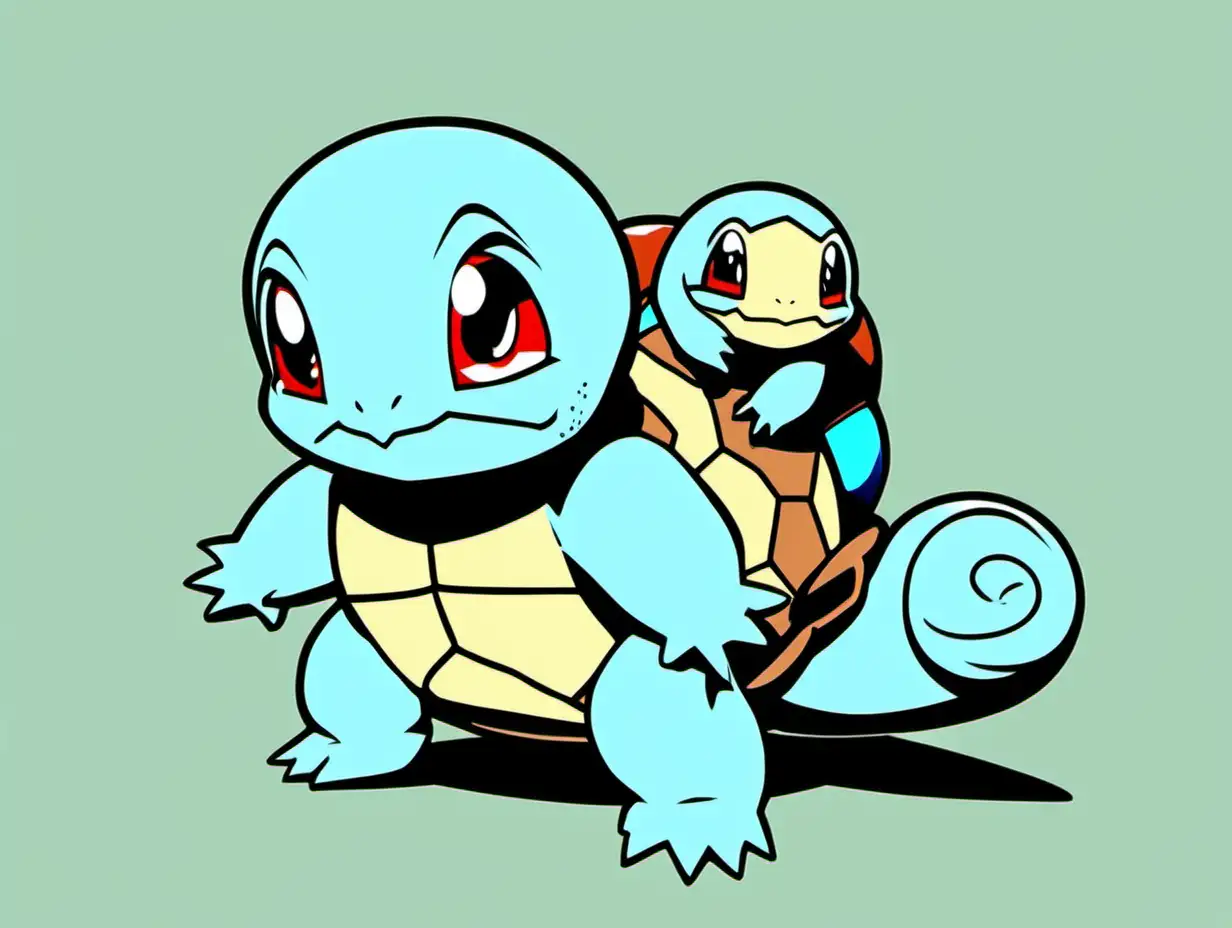 Adorable Squirtle Duo Playful Scene of Squirtle with a Squirtle on its Back
